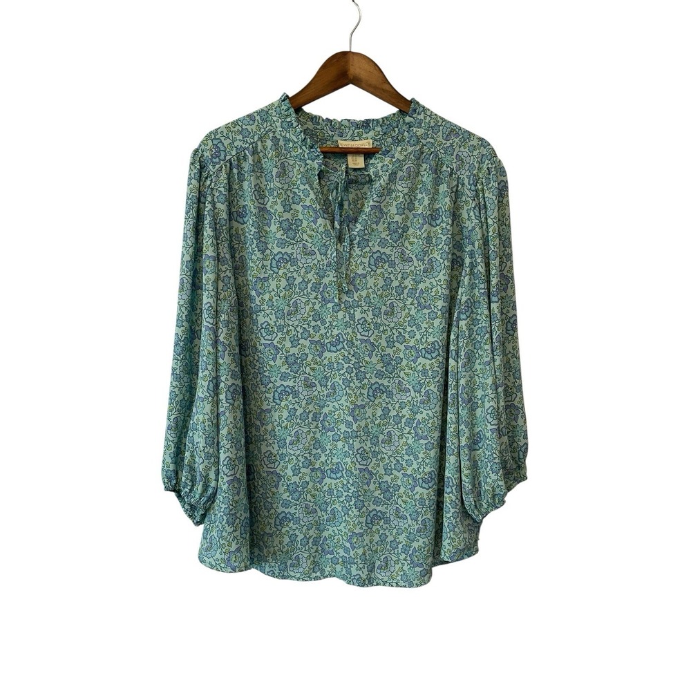 Women's Cynthia Rowley Blouse 3X Floral Peasant Boho Spring Office Blue